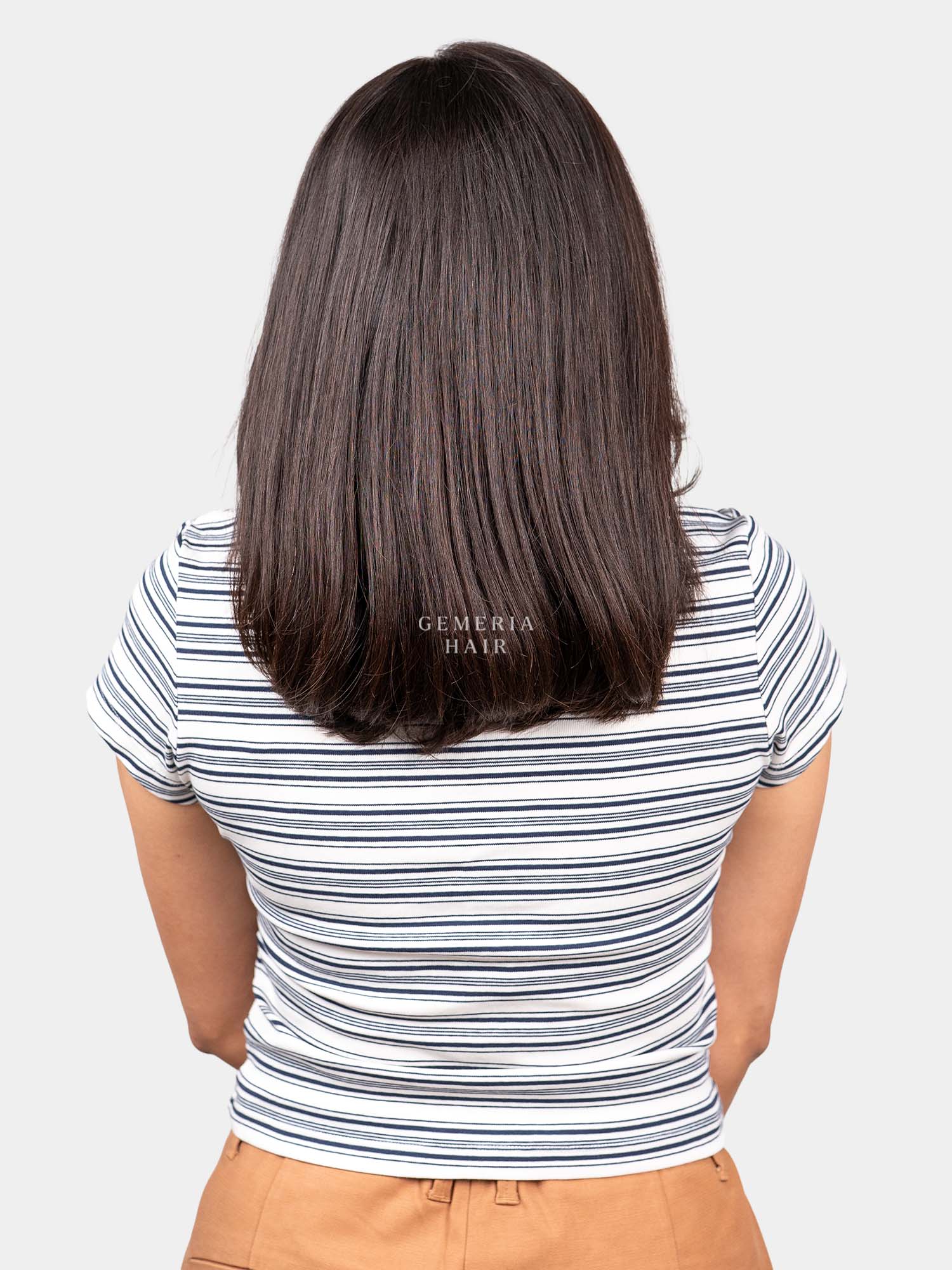 Back view of woman wearing Luna Bob Bio-Base wig