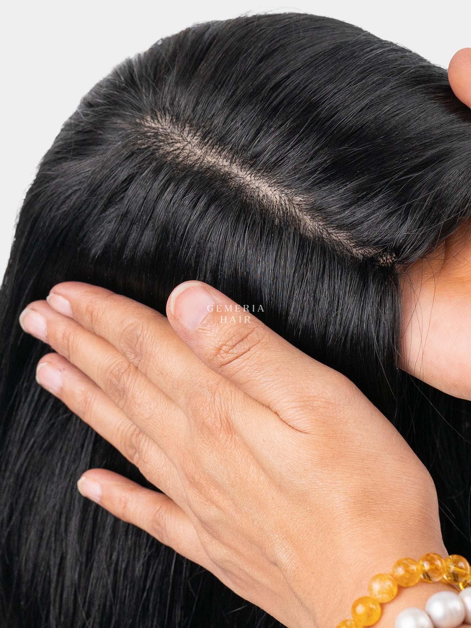 Close-up of Luna Bob full head wig Bio-Base and scalp detail