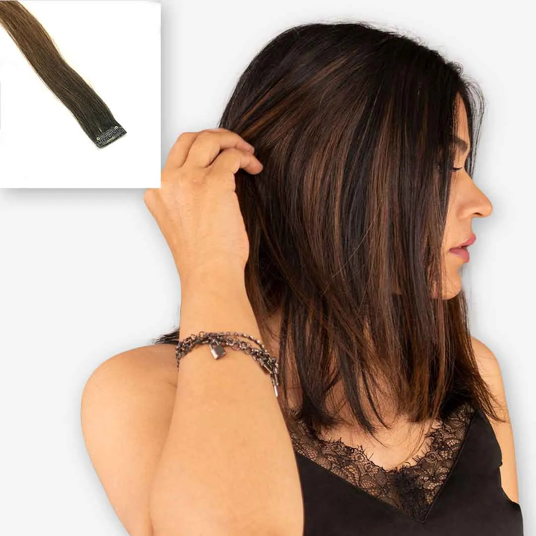 Gemeria Hair medium brown hair highlights - natural-looking single clip extension for instant style transformation