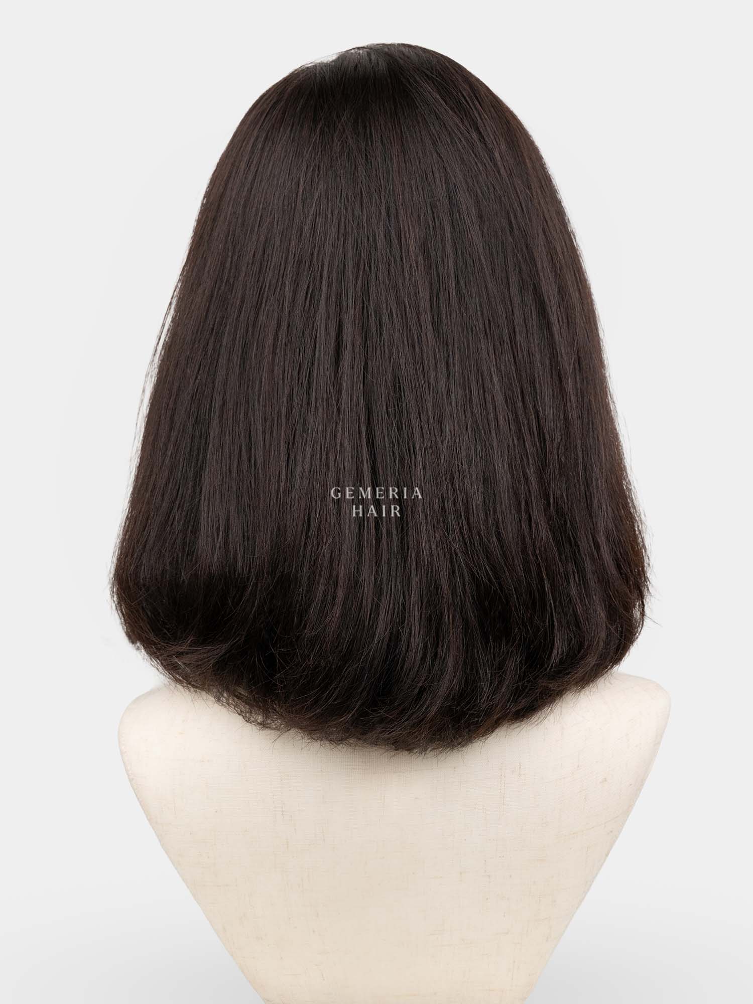Back view of Mira Bob full head wig showing bob length
