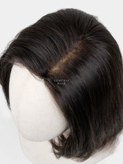 Top view of Mira Bob Bio-Base wig showing natural side parting