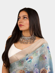 Woman wearing natural straight clip-in hair extensions