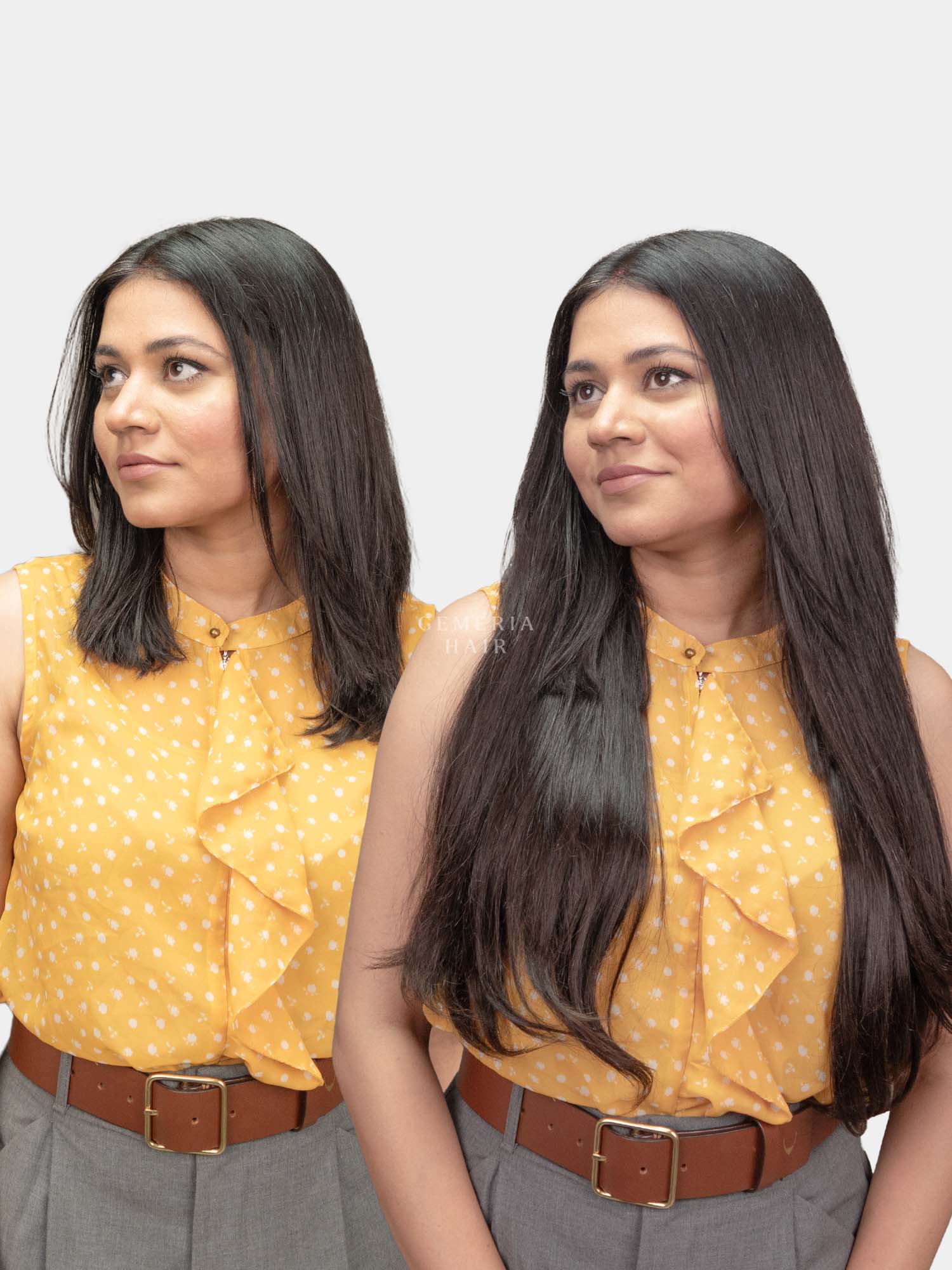 Woman wearing seamless straight hair extensions