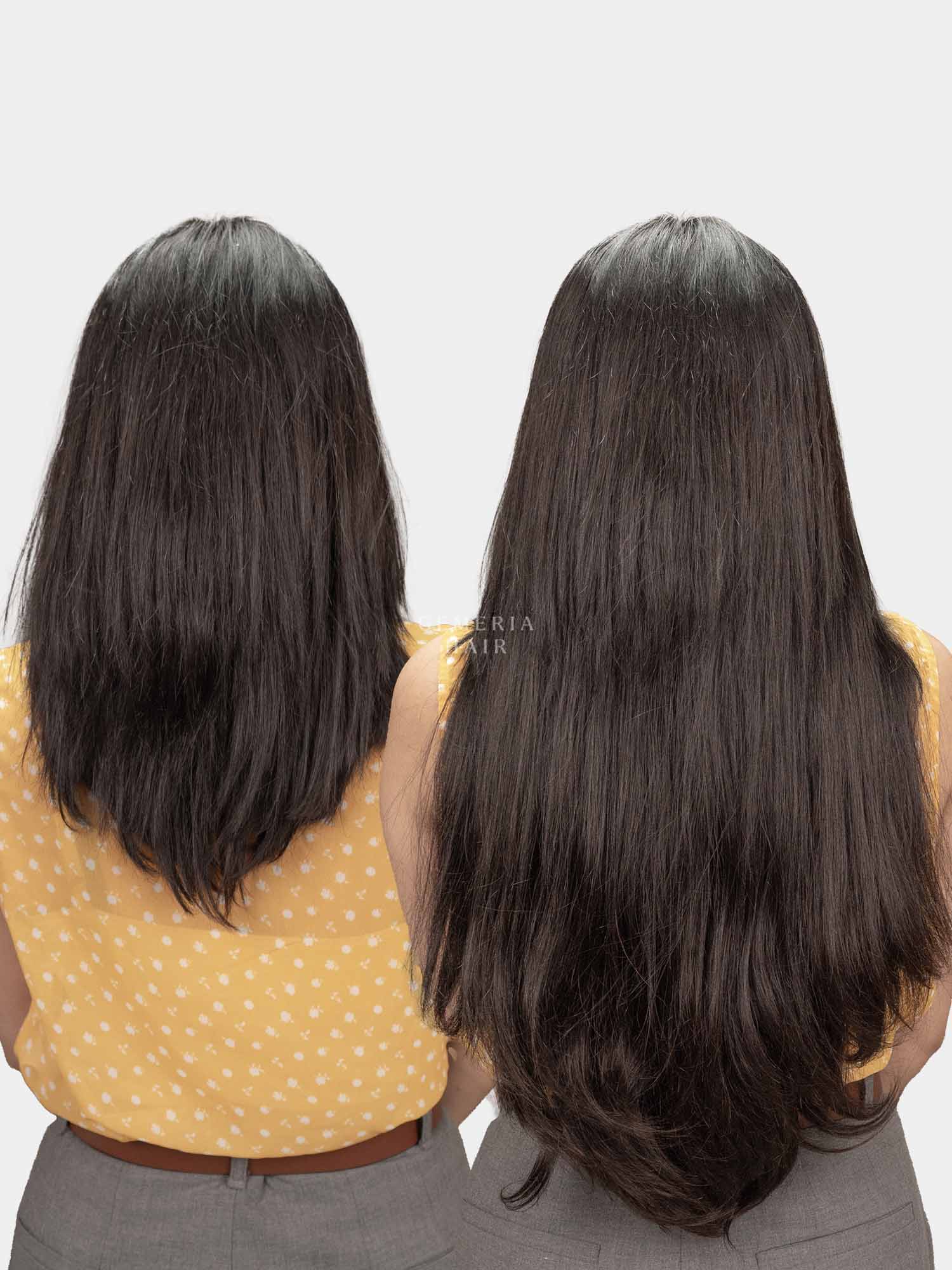 Back view of straight clip-in hair extensions