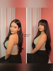 Before and after of straight hair with clip-in extensions