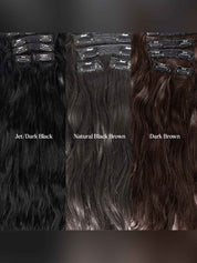 Close-up of straight human hair clip-in extensions