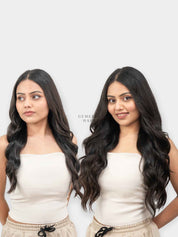 Wavy clip-in hair extensions shown from the front
