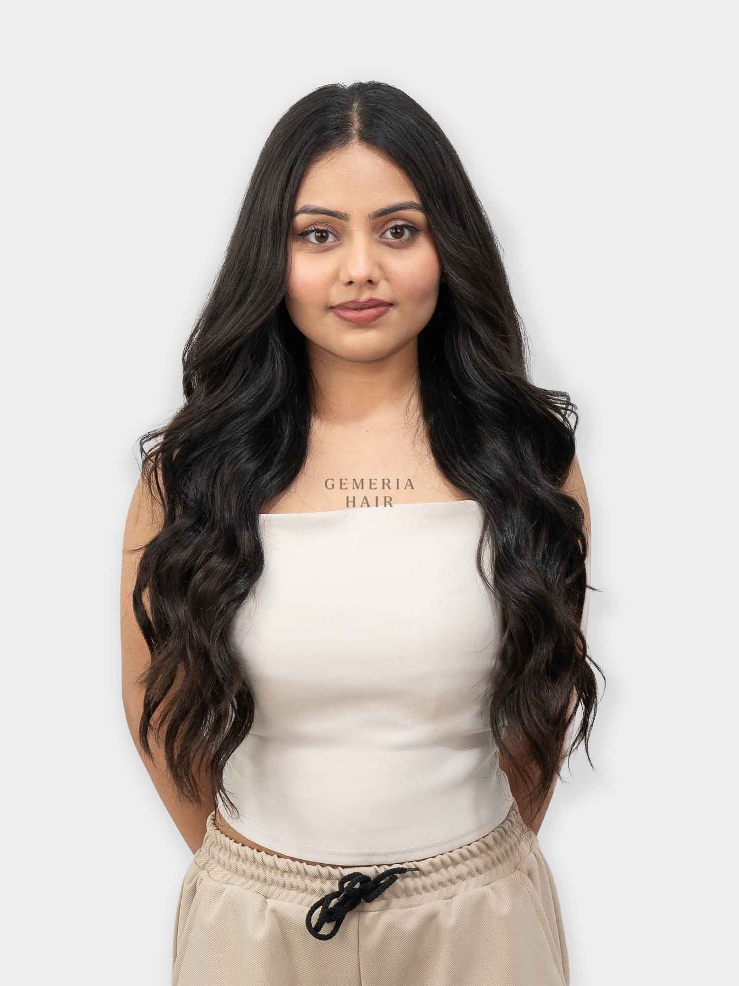 Woman wearing wavy hair extensions