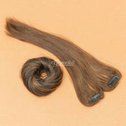Dark brown hair patch and bun comobo