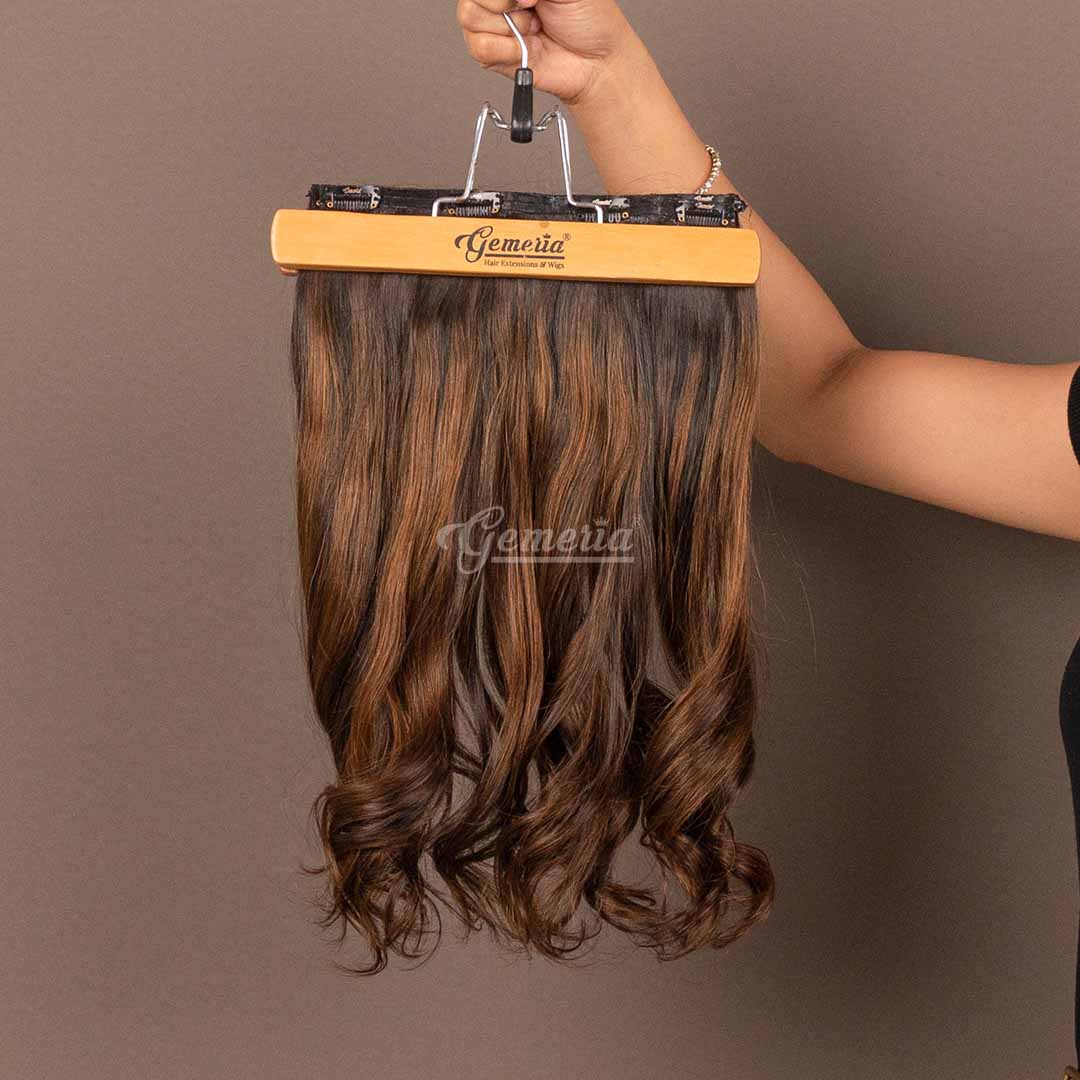 Caramel Brown Balayage | Seamless | 3 Piece Set Clip-In Hair Volumizer