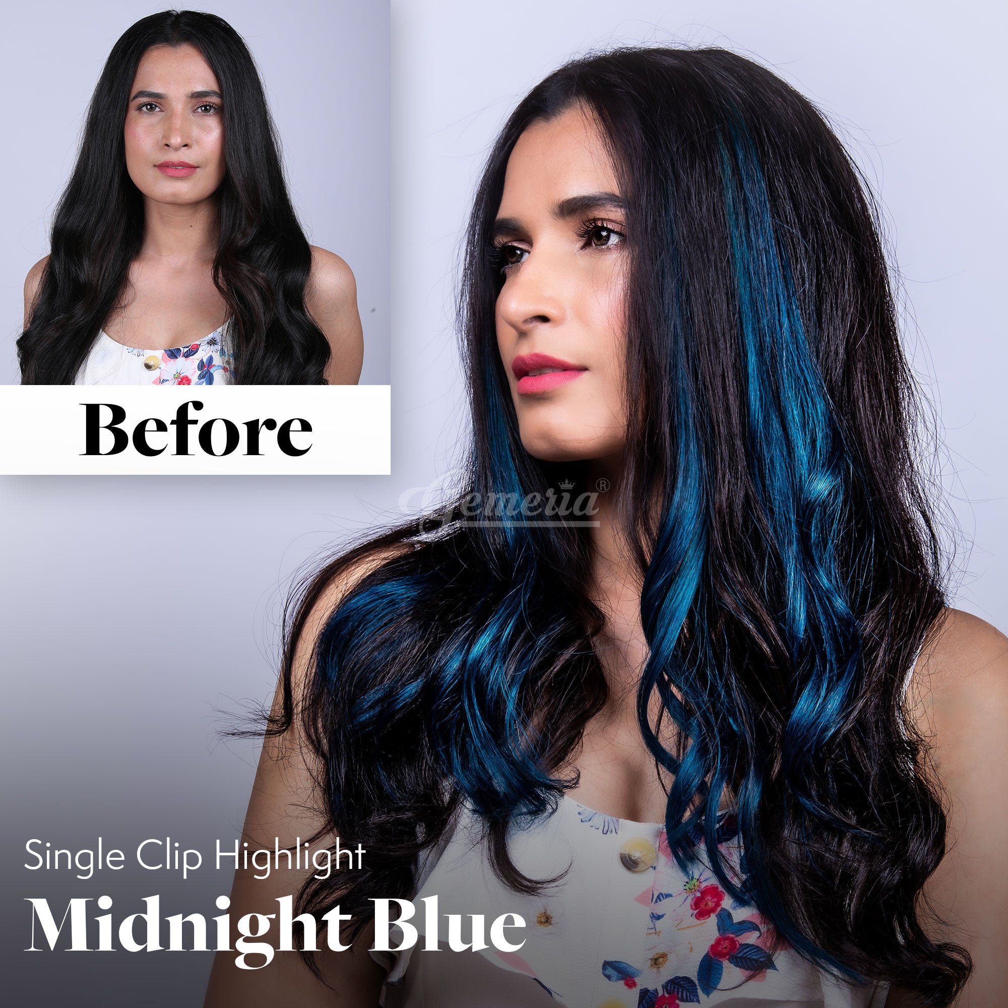 Midnight blue clip-in highlights